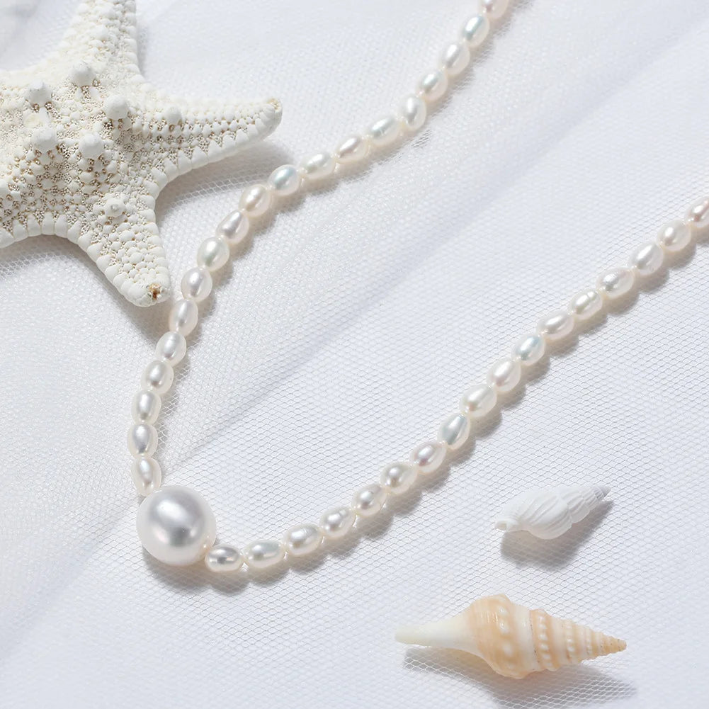 cadena plata/ perlas naturales