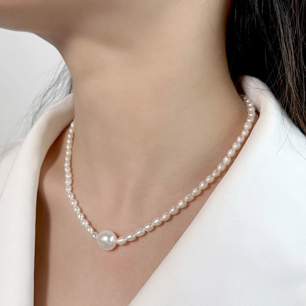 cadena plata/ perlas naturales