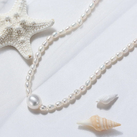 cadena plata/ perlas naturales
